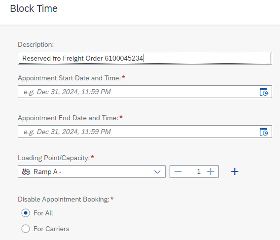 Figure 5: Block a time slot as reservation for carrier dock appointment