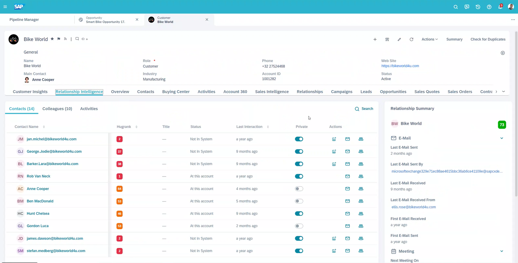 Relationship Intelligence - SAP Intelligent Sales Add-On for SAP CX Sales Cloud